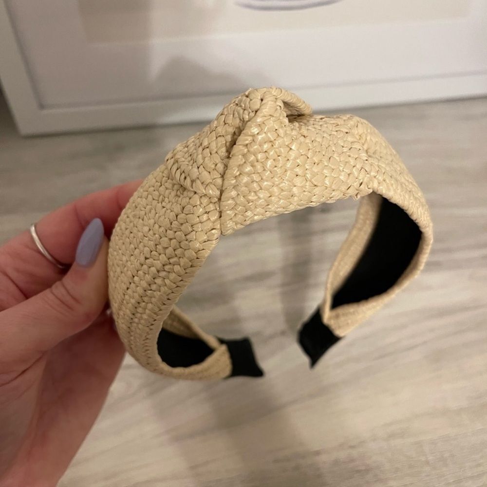 Woven Knotted Headband - Natural Straw Color